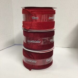 Celebrate it Set of 3 Wired Velvet Ribbon 2 Burgundy 1 Red 2 1/2 x 5yds x3